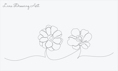One line flowers drawing on white background