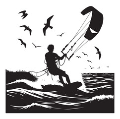 kitesurfing silhouette illustration vector