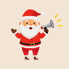 Santa Claus speaking in loud speaker or megaphone wishing happy winter holidays and greeting with Merry Christmas and New year. Santa character for banner, advertisement, website announcement isolated