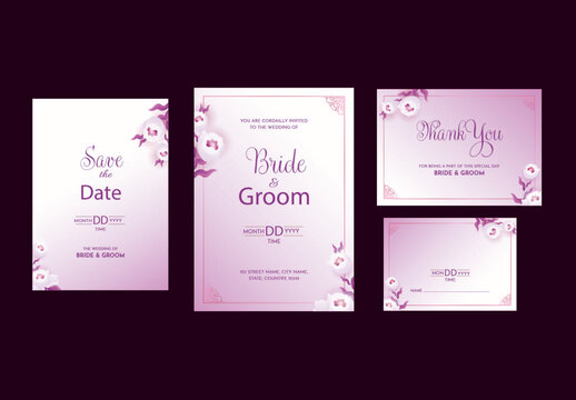 Fully Editable Wedding Stationery with Floral illustrations. 