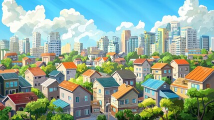 Naklejka premium A cityscape with a view of a residential neighborhood