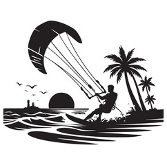 kitesurfing silhouette illustration vector