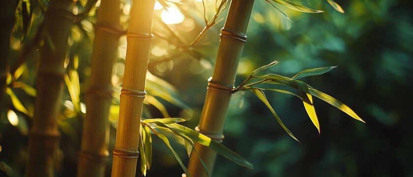 Sunlit bamboo growing in tranquil environment.