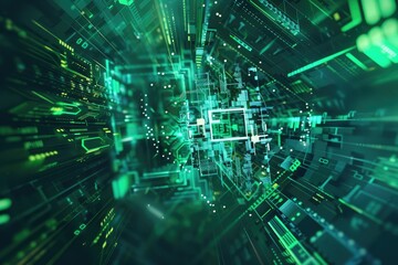 Abstract digital landscape depicting data flow and technology concepts.