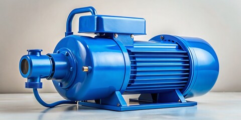 Blue Water Pump Positioned on the Ground with Clear Copy Space for Advertising or Product Promotion, Perfect for Highlighting Features and Benefits of Air Pumps