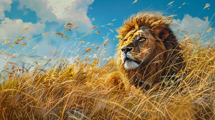 Lion in tall grass.