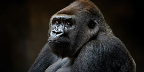 Obraz premium Intense gaze of a powerful gorilla in natural habitat