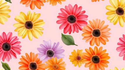 Obraz premium Vibrant Gerbera Daisy Flowers Blooming in Floral Background with Colorful Chrysanthemum Petals