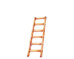 Wooden ladder, white isolate background.
