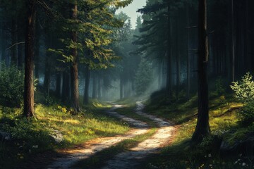 Fototapeta premium Fork Road. Choose Your Path in the Forest Crossroad of Nature