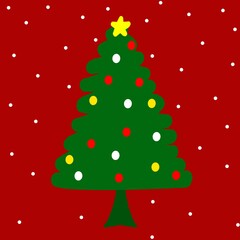 christmas tree with red bow, decorated christmas tree, christmas tree, christmas tree on red background, Christmas tree with snow, decoration, painting of tree, winter