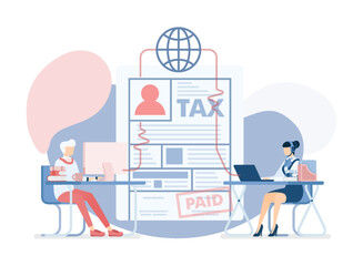 Online Tax Payment, Reporting and Claim. Man Contact Tax Customer Service To Ask and Consult to Fill Tax Online