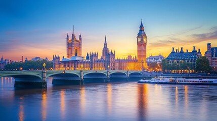 A view of the Houses of Parliament and Big Ben in London, England.