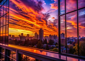 Breathtaking Sunrise Over the City Skyline: A Vibrant Display of Colors and Light Illuminating Buildings and Streets in the Early Morning Horizon