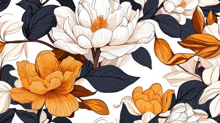 Vibrant Lotus Flower Blossoms in Shades of Orange and White with Lush Foliage on a Serene Pond or Lake Background