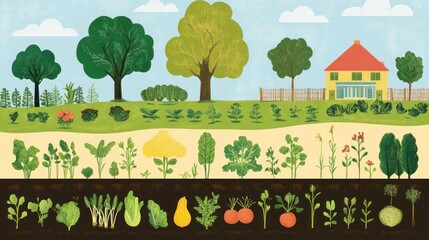 A Vibrant Garden Illustration: Unveiling the Beauty of Homegrown Vegetables and Fruits