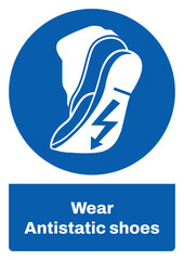 ISO mandatory safety signs sentence case text_wear antistatic shoes_portrait size a4/a3/a2/a1	 

