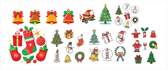 Hand drawn Christmas Doodle Pattern - Cartoon Xmas Characters Icons Background