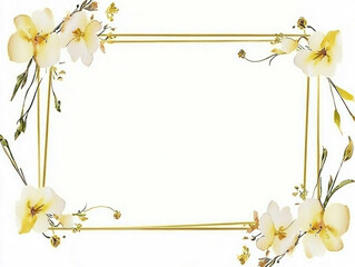 Obraz premium Elegant Watercolor Gold Frame with Abstract Yellow Spring Flower, Boho Chic Flower Design as Wallpaper Background Illustration