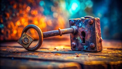 Broken Key Stuck in a Lock with a Focus on Frustration and Uncertainty, Perfectly Framed with Ample Copy Space for Creative Use