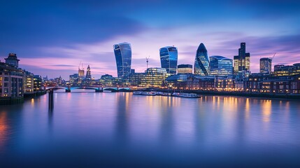 A panoramic view of the London skyline at sunset.