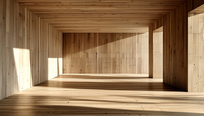 Modern wooden interior with natural light creating a serene atmosphere