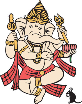 seated ganesha deity with red and gold clip art preview