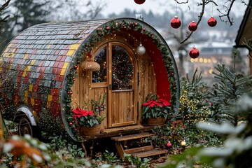 Cozy of  Sparkling Christmas Caravan mobile home balls and Christmas ornaments grant a festive Holy...