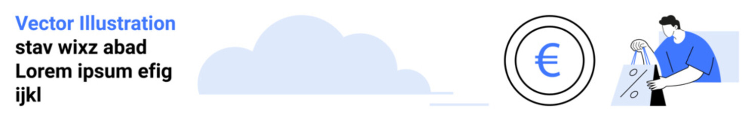 Man pouring water on a potted plant with money symbols, Euro currency icon, blue cloud background. Ideal for finance, investment, growth, economy, business development, savings future planning