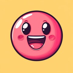 Fototapeta premium A vibrant pink smiley face with big eyes and a cheerful expression on a bright yellow background.