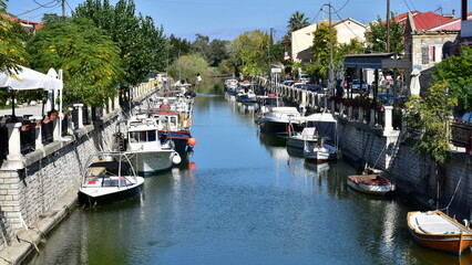 navigation channel in village Lefkimmi on island Corfu in Greece