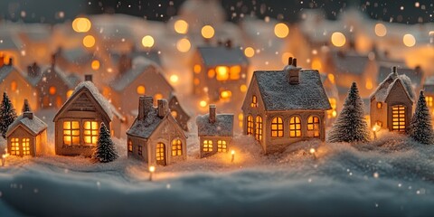 Fototapeta premium Enchanting Christmas Village Snowy Houses Winter Lights