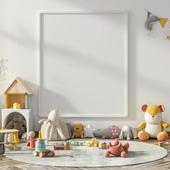 mock up white big photo frame in children playing room