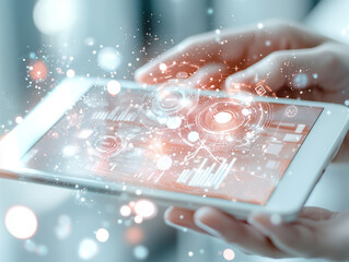 Ai generated insights on data interaction digital space tablet technology informative environment close-up viewpoint