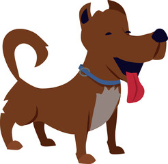 A cartoon dog with a blue collar is smiling and has its tongue out