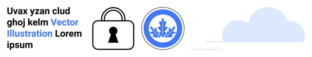 Lock icon next to shield emblem, set against a cloud backdrop. Themes cybersecurity, privacy, data protection, online safety, encryption, digital security technology. Landing page