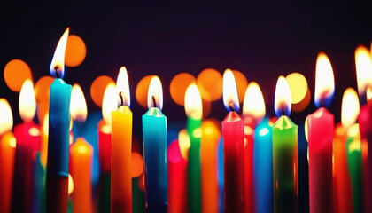 Colorful candles with dark background. 