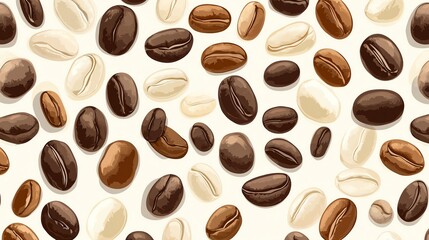 Obraz premium A seamless pattern of coffee beans in various colors.