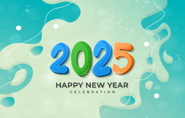2025 happy new year template banner with modern 3d text effect and beautiful sparkle luxury shiny ornament abstract gradient blue background design 21