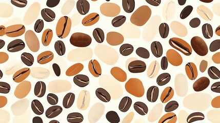 Obraz premium A seamless pattern of coffee beans in various colors.