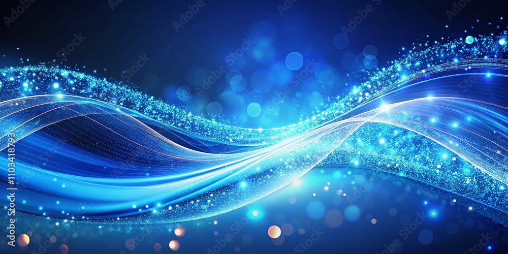 Poster captivating blue digital wave pattern with sparkling particles creating a stunning visual experience