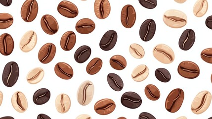 Obraz premium A seamless pattern of coffee beans in various colors.