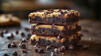 Sliced brookie showing chocolate layers
