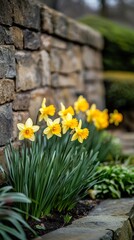 Bright Blooming Daffodils in a Garden Setting