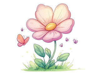 Obraz premium Colorful flower with butterfly on a white isolated background.