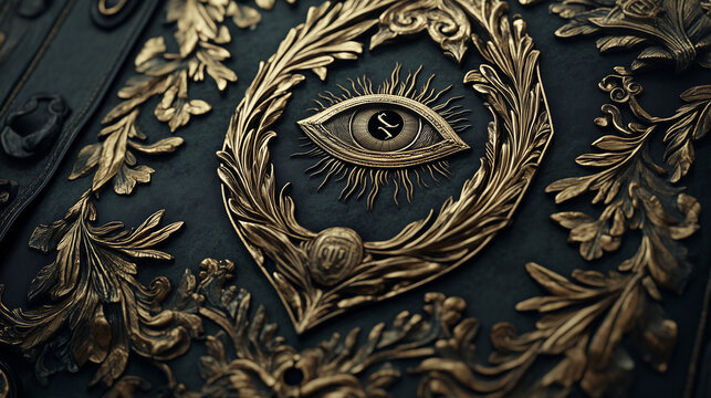 A beautifully engraved Masonic apron featuring symbols like the all-seeing eye, the square and compass, and acacia leaves