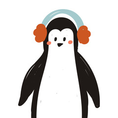 Cute winter penguin clipart design illustration on transparent background. Winter animal character. Hand draw vector illustration in flat style