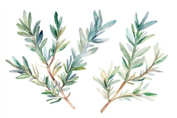Obraz premium Fresh Rosemary Herb. Watercolor Illustration of Organic Herb on White Background