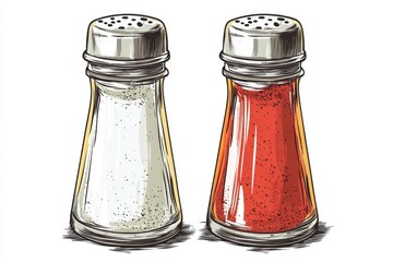 Hand-drawn Salt and Pepper Shakers on White Background. Perfect Addition to Your Kitchen Table