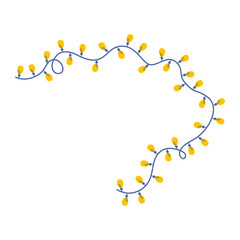 Garland with yellow light bulbs. National Christmas lights day. Cute holiday element. Flat design hand drawn vector illustration.
